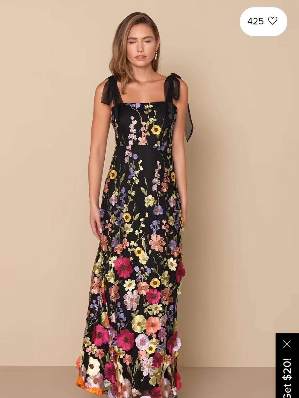 Lulu's Black Maxi Dress with Multicolor Floral Embroidery